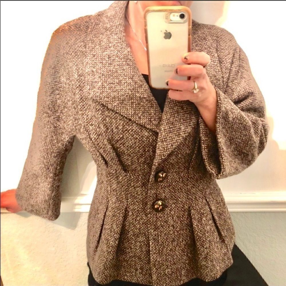 ESCADA TWEED 3/4 SLEEVE FITTED SWING JACKET